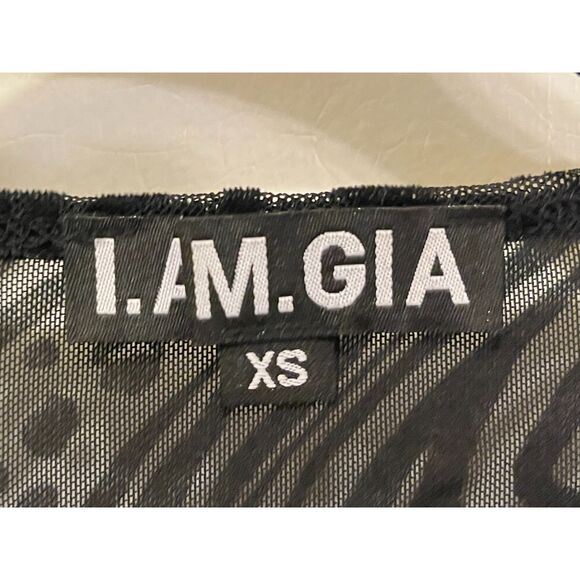 I.AM.GIA. Black Sheer Zip Zag Pattern Club Rave Tank Top Shirt Women's Size XS - Picture 4 of 8